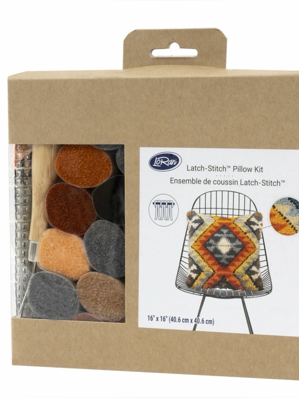 NIB LoRan Latch-Stitch Pillow Kit DIY, 16" x 16", Kilim Design